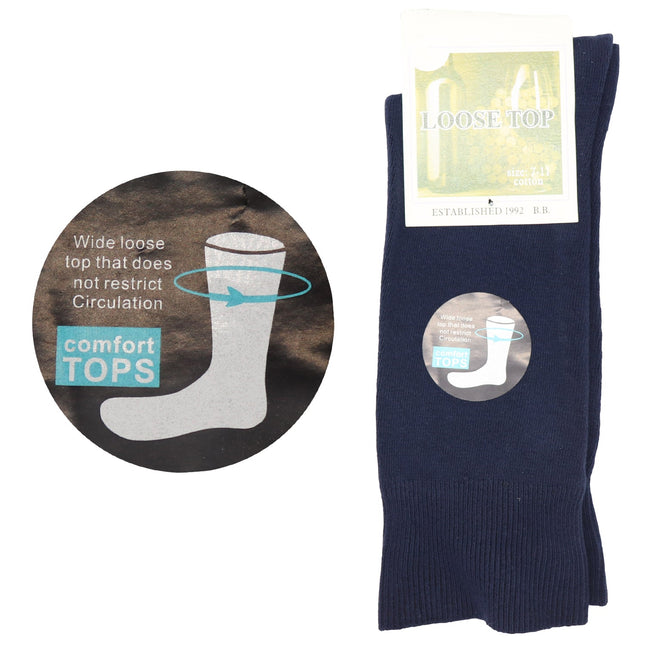 6x 100% Cotton Diabetic Loose Top Thermal Socks Wide Comfort Medical Circulation - Navy