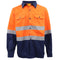 100% Cotton HI VIS Safety Long Sleeve Drill Shirt Polo Workwear w Reflective Tap - Fluoro Orange / Navy