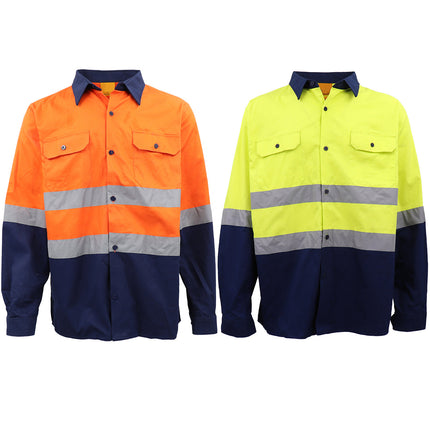 100-cotton-hi-vis-safety-long-sleeve-drill-shirt-polo-workwear-w-reflective-tap