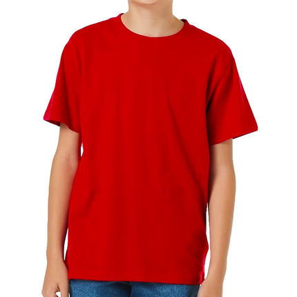 100% Cotton Kids T Shirt Childrens Boys Girls Basic Plain Short Sleeve Tee Tops - Red