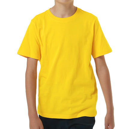 100% Cotton Kids T Shirt Childrens Boys Girls Basic Plain Short Sleeve Tee Tops - Yellow