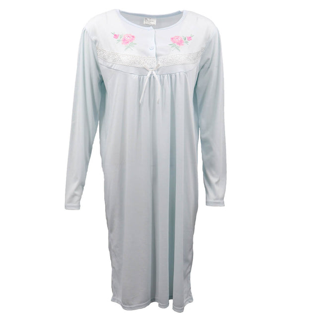 100% Cotton Women Nightie Night Gown Pajamas Pyjamas Winter Sleepwear PJs Dress - Blue