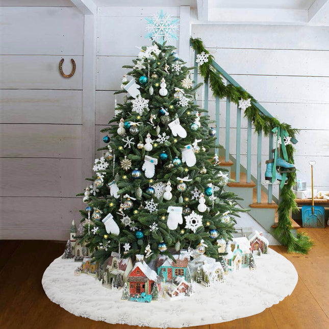 105cm Christmas Snowflakes Plush Tree Base Skirt Xmas Home Decor Floor Mat Cover - Zmart Australia