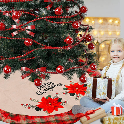 106cm Christmas Burlap Tree Skirt Base w Flowers Floral Xmas Home Decor Ornament - Zmart Australia