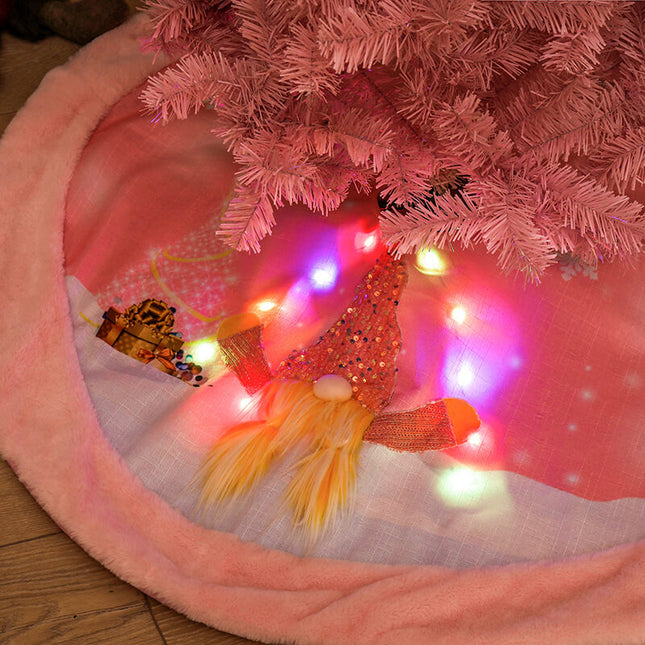 108cm Christmas Pink Felt Cloth LED Light Up Tree Skirt Blanket Party Decoration - Zmart Australia