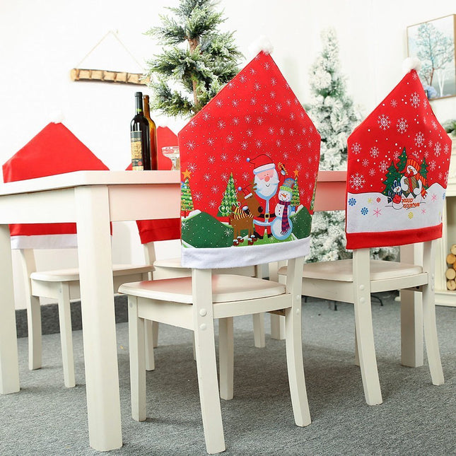 10x Christmas Chair Covers Dinner Table Santa Hat Snowman Home Decor Ornaments - Zmart Australia