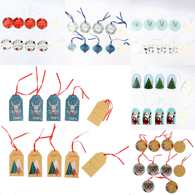 10x Christmas Hanging Gift Tags w String Xmas Paper Labels Home Party Decoration - Zmart Australia