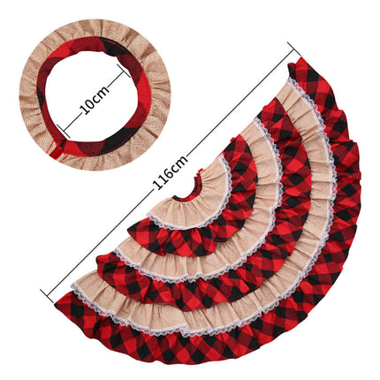 116cm Christmas Ruffle Burlap Tree Skirt w Lace Red Black Buffalo Check Decor - Zmart Australia