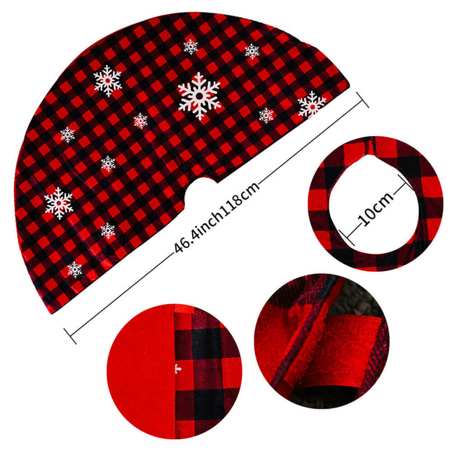 118cm New Christmas Red Baffalo Plaid Snowflakes Tree Skirt Mat Cover Xmas Decor - Zmart Australia