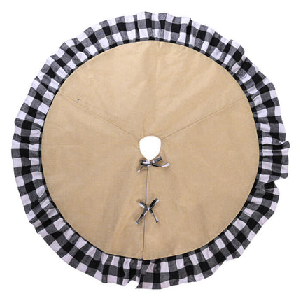 120cm Christmas Burlap Tree Skirt Map Black Red Plaid Buffalo Ruffle Home Decor - Zmart Australia