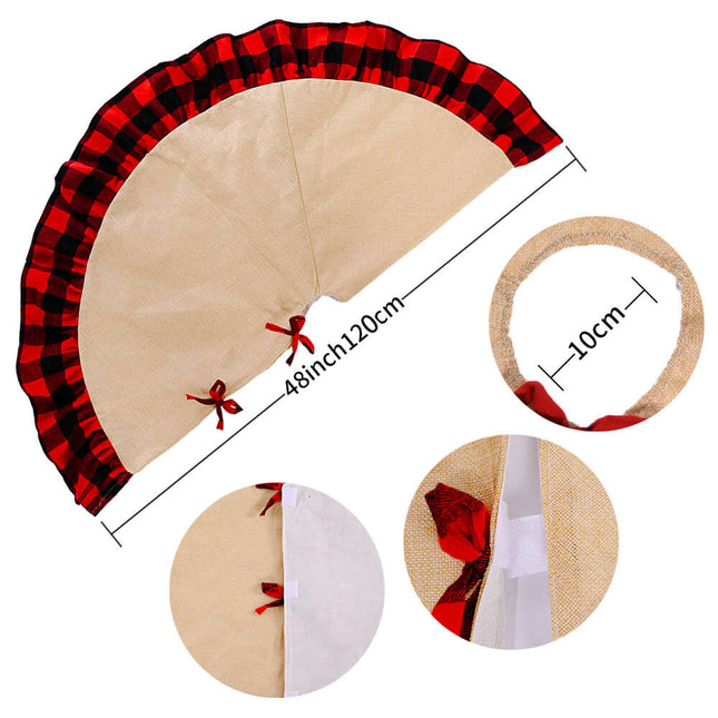 120cm Christmas Burlap Tree Skirt Map Black Red Plaid Buffalo Ruffle Home Decor - Zmart Australia