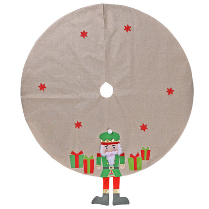 120cm Christmas Hessian Nutcracker Soldier Xmas Tree Cover Mat Skirt Ornaments - Zmart Australia