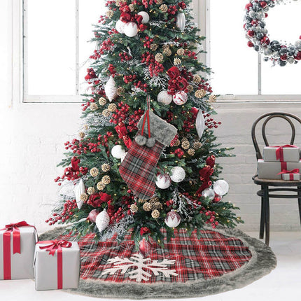 120cm New Christmas Tree Skirt Plush Fluffy Luxury Faux Fur Snowflakes Mat Decor - Zmart Australia