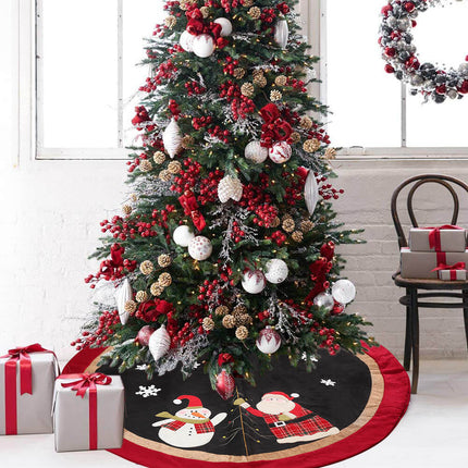 120cm Christmas Tree Skirt Cloth Base Xmas Felt Mat w Santa Snowman Home Decor - Zmart Australia