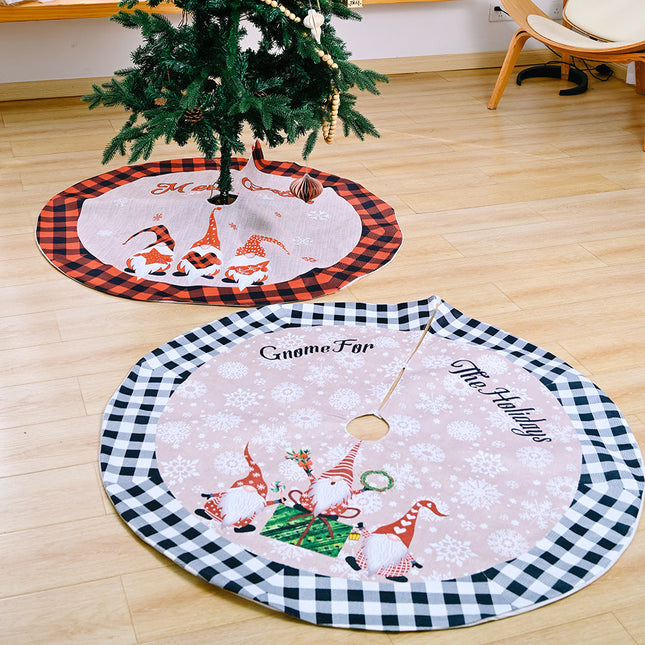 120cm Christmas Tree Skirt Plush Gnome Snowflakes Buffalo Plaid Mat Carpet Decor - Zmart Australia