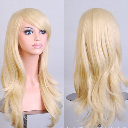 70cm Wavy Curly Sleek Full Hair Lady Wigs w Side Bangs Cosplay Costume Womens - Zmart Australia