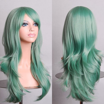 70cm Wavy Curly Sleek Full Hair Lady Wigs w Side Bangs Cosplay Costume Womens - Zmart Australia