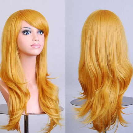 70cm Wavy Curly Sleek Full Hair Lady Wigs w Side Bangs Cosplay Costume Womens - Zmart Australia