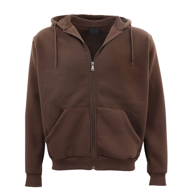 Adult Unisex Zip Plain Fleece Hoodie Hooded Jacket Mens Sweatshirt Jumper - Brown