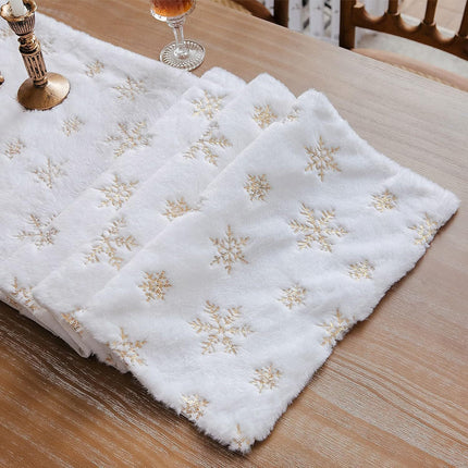 180cm Christmas Plush Table Runner Cloth Snowflakes Xmas Dining Party Tableware
