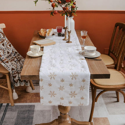 180cm Christmas Plush Table Runner Cloth Snowflakes Xmas Dining Party Tableware