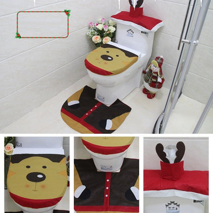 4pcs Christmas Toilet Seat Cover Rug Bathroom Set Santa Snowman Xmas Home Decor - Zmart Australia