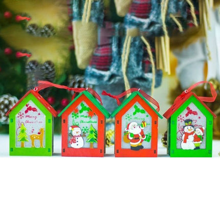 3x Christmas Wooden Tree LED Light Up House Lamp Lantern Hanging Ornaments Decor - Zmart Australia