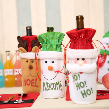 3x Christmas Wine Bottle Bag Cover Santa Snowman Reindeer Table Decor Gift Wrap - Zmart Australia