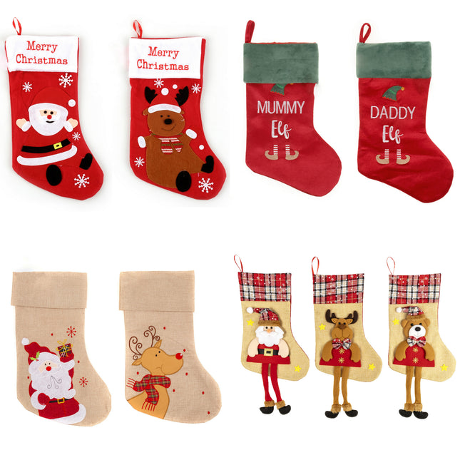 2-3x Large 42cm Christmas Stockings Socks Hanging D???cor Ornaments Candy Gift Bag