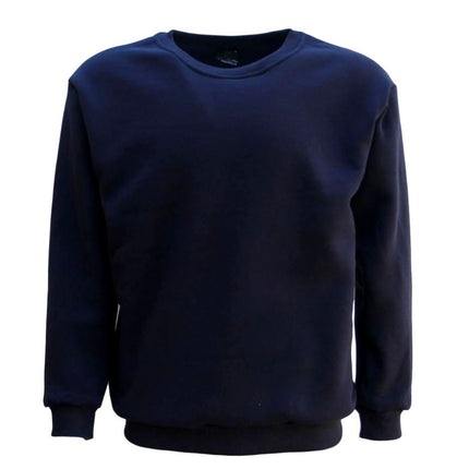 New Adult Unisex Plain Pullover Fleece Jumper Mens Long Sleeve Crew Neck Sweater - Navy