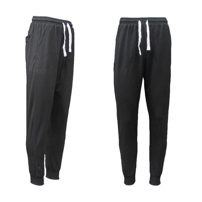 New Men's Slim Cuffed Hem Trousers Plain Track Sweat Pants Suit Gym Casual Sport - Black