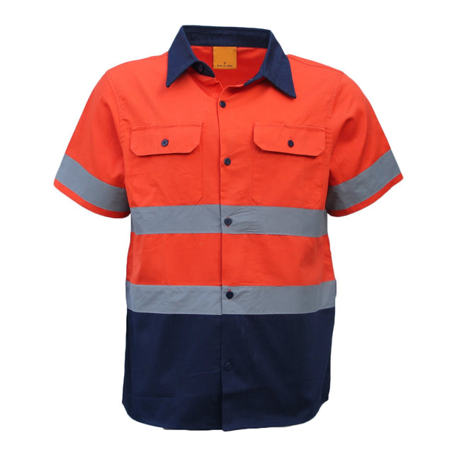 new-100-cotton-hi-vis-safety-short-sleeve-drill-shirt-workwear-w-reflective-tap