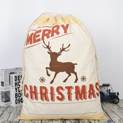 Christmas Canvas Hessian Santa Reindeer Sack Xmas Stocking Kids Gift Bag Storage - Zmart Australia