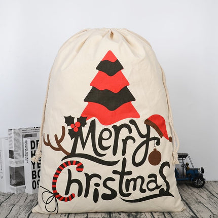 Christmas Canvas Hessian Santa Reindeer Sack Xmas Stocking Kids Gift Bag Storage - Zmart Australia