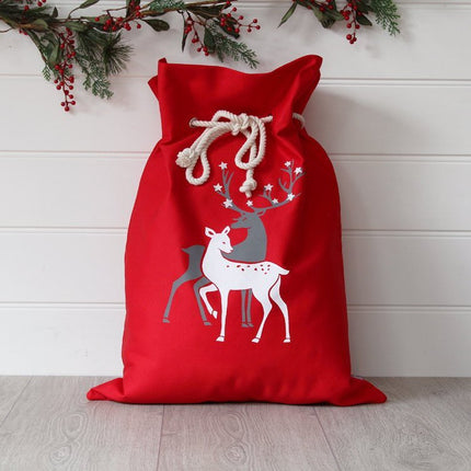 Christmas Canvas Hessian Santa Reindeer Sack Xmas Stocking Kids Gift Bag Storage - Zmart Australia