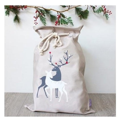 Christmas Canvas Hessian Santa Reindeer Sack Xmas Stocking Kids Gift Bag Storage - Zmart Australia