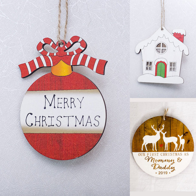 3x Christmas Wooden Plaque Tree Pendants Hanging Decor Home Xmas Ornaments Craft - Zmart Australia