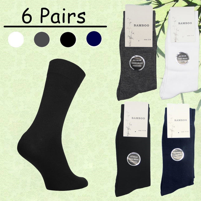 6 Pairs Mens Womens Soft Natural Bamboo Work Business Socks Odor Sweat Resistant - Mixed Colour