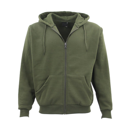 Adult Unisex Zip Plain Fleece Hoodie Hooded Jacket Mens Sweatshirt Jumper - Olive