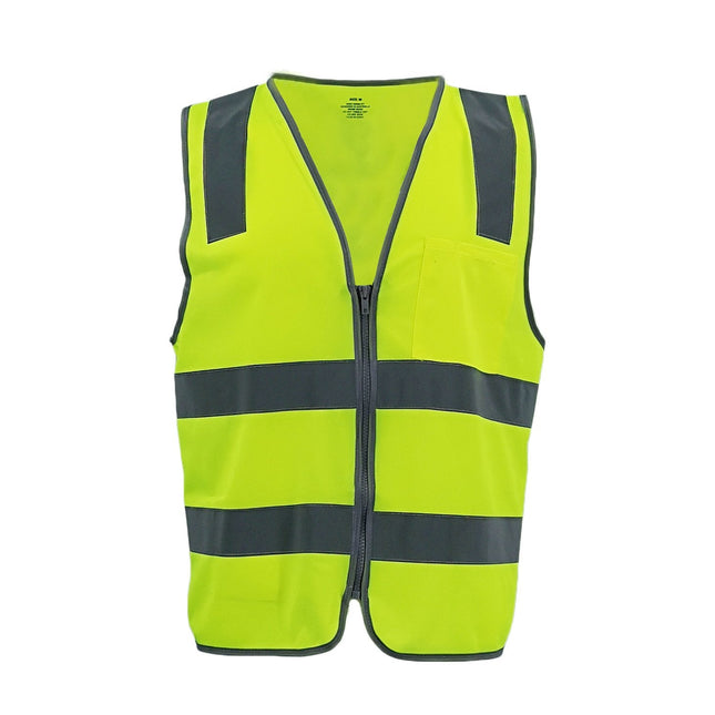 Hi Vis Safety Zip Up Vest Reflective Tape Pocket Workwear Day Night Visibility - Yellow