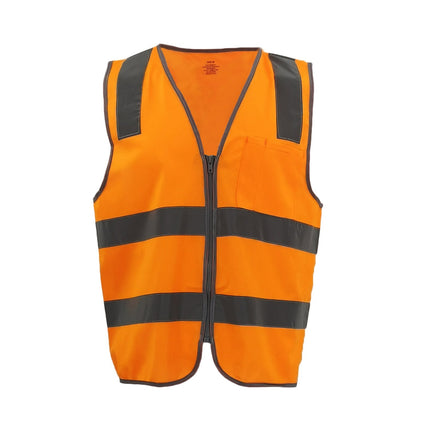 Hi Vis Safety Zip Up Vest Reflective Tape Pocket Workwear Day Night Visibility - Orange