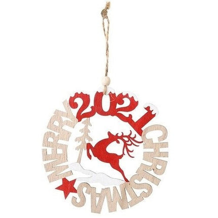 2021 Christmas Wooden Door Sign Reindeer Plaque Wall Home Tree Ornament Decor - Zmart Australia