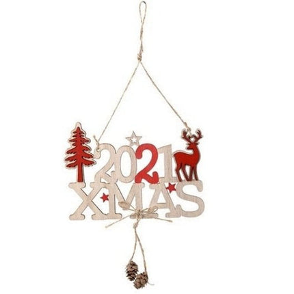 2021 Christmas Wooden Door Sign Reindeer Plaque Wall Home Tree Ornament Decor - Zmart Australia