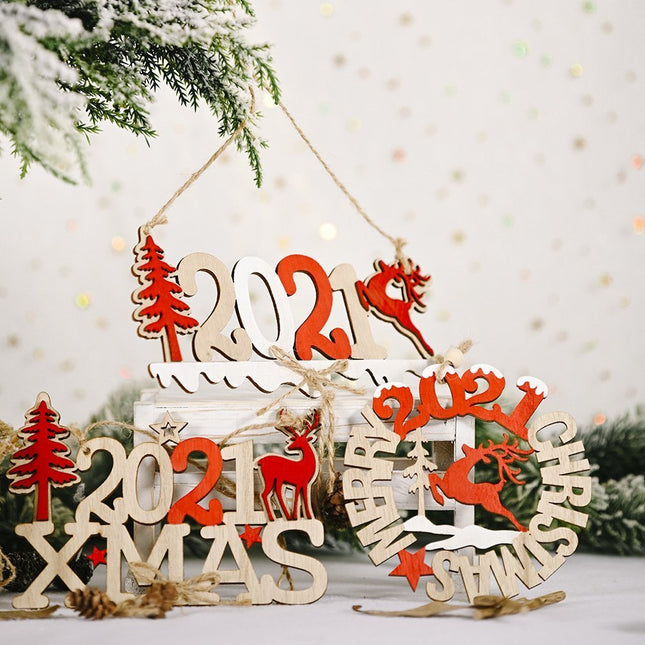 2021 Christmas Wooden Door Sign Reindeer Plaque Wall Home Tree Ornament Decor - Zmart Australia