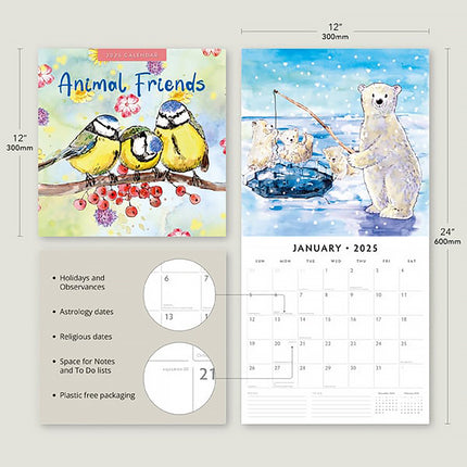 Animal Friends 2025 Square Wall Calendar Animals 16 Months Premium Planner Gift