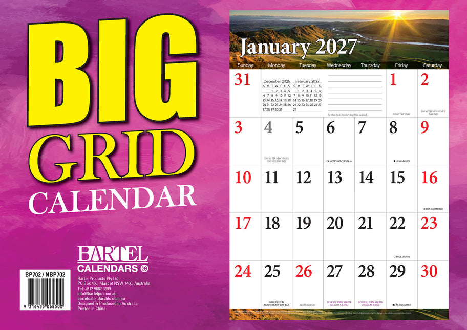 Big Grid - 2027 Rectangle Wall Calendar 13 Months Large Date Boxes Easy Planning image 2