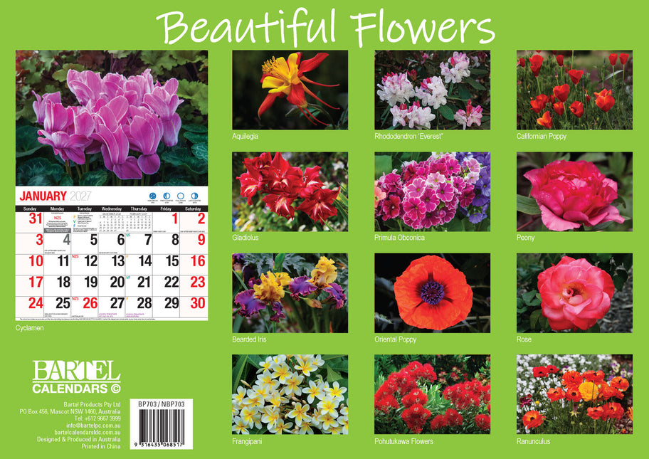 Beautiful Flowers - 2027 Rectangle Wall Calendar 16 Months Floral Art Home Decor image 2
