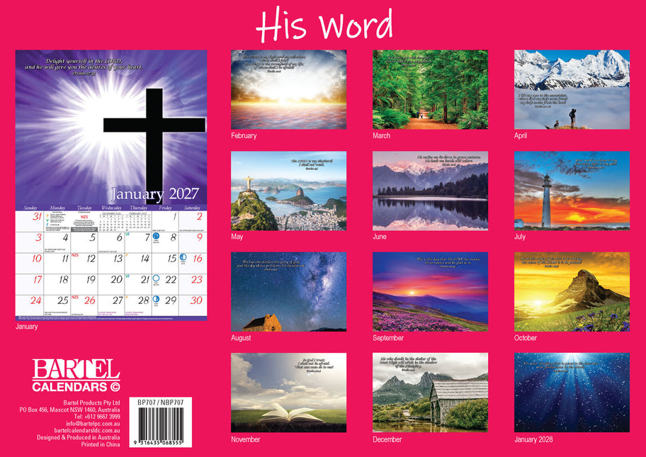 Psalms - 2027 Rectangle Wall Calendar 13 Months Inspirational Bible Verses Gift image 2
