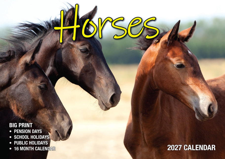 Horses - 2027 Rectangle Wall Calendar 16 Months Animal Pet Planner New Year Gift image 1