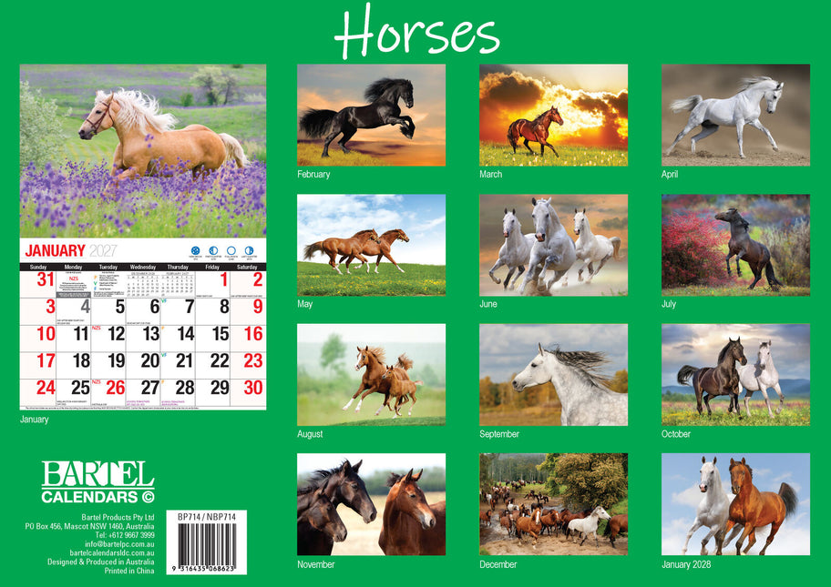 Horses - 2027 Rectangle Wall Calendar 16 Months Animal Pet Planner New Year Gift image 2